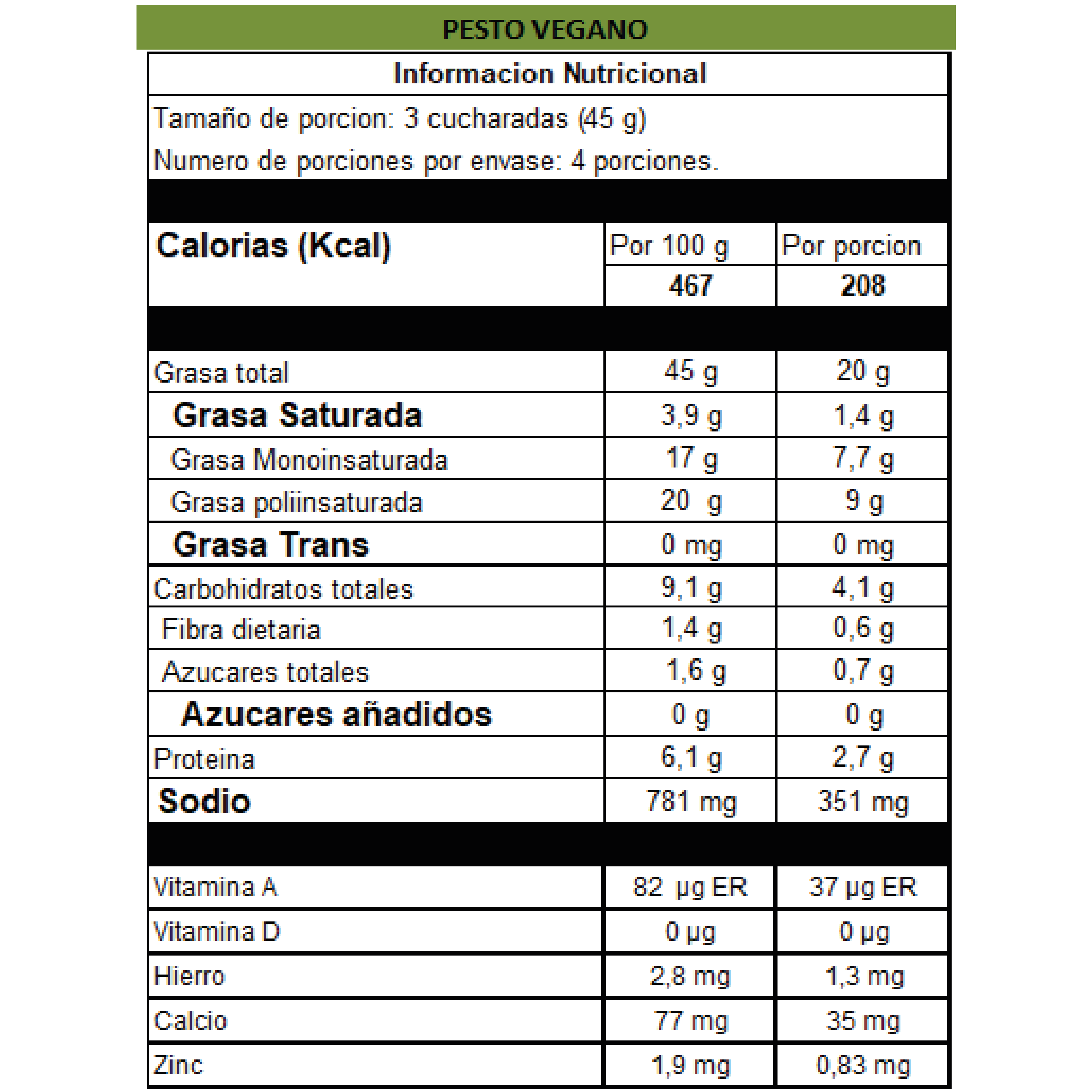 Pesto Vegano Pastas El Dorado
